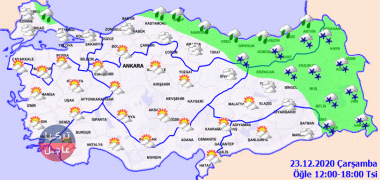 ثلوج وعواصف حالة الطقس في تركيا اليوم الأربعاء 23/12/2020