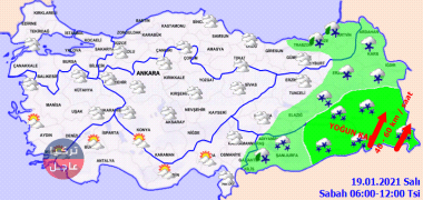 تركيا.. حالة الطقس وخريطة توزع الأمطار والثلوج ليوم الثلاثاء 19-01-2021