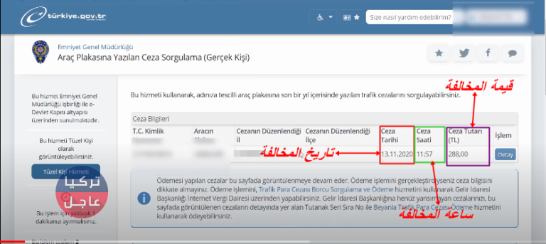 طريقة معرفة المخالفات المرورية في تركيا عن طريق اي دولات e-devlet