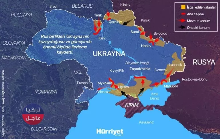 خريطة تقدم روسيا في أوكرانيا في اليوم التاسع من بدء الغزو