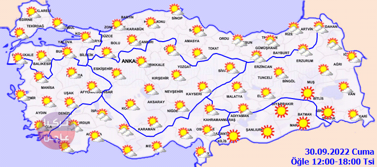 حالة الطقس في تركيا مع خرائط الصباح والمساء اليوم الجمعة 30.09.2022 حالة الطقس في تركيا مع خرائط الصباح والمساء اليوم الجمعة 30.09.2022