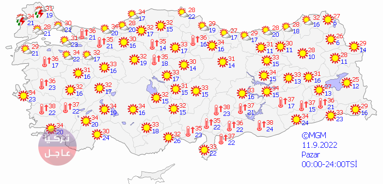 توقعات حالة الطقس في تركيا مع الخرائط لمدة 4 أيام قادمة توقعات حالة الطقس في تركيا مع الخرائط لمدة 4 أيام قادمة