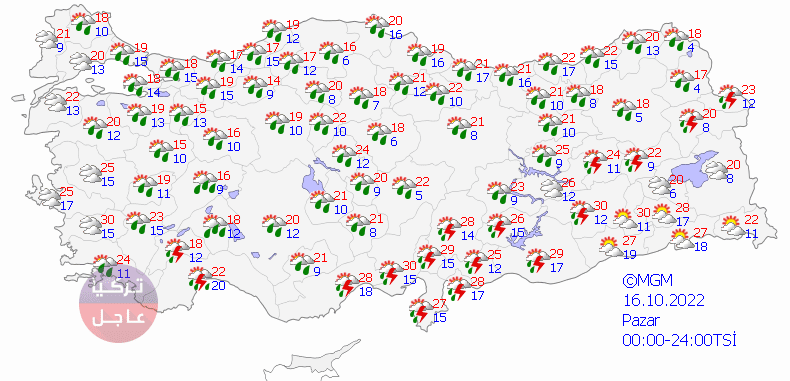 حالة الطقس في تركيا ليوم الجمعة 14-10-2022 والأيام القادمة حالة الطقس في تركيا ليوم الجمعة 14-10-2022 والأيام القادمة