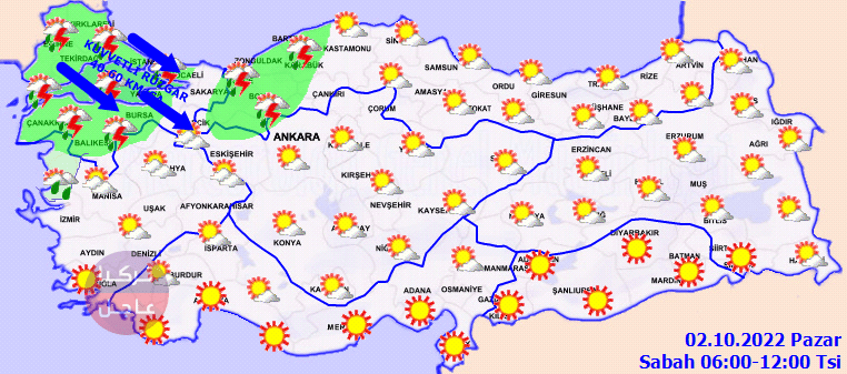 تحذير من الأمطار الغزيرة والفيضانات! حالة الطقس اليوم الاحد في تركيا 02.10.2022 تحذير من الأمطار الغزيرة والفيضانات! حالة الطقس اليوم الاحد في تركيا 02.10.2022