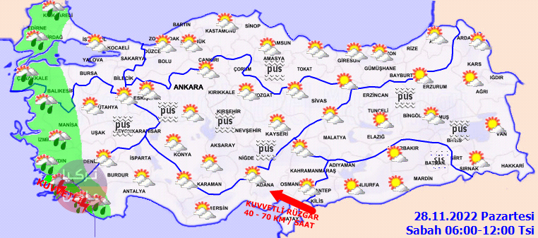 حالة الطقس اليوم في تركيا! خرائط توزع الامطار خلال فترات النهار اليوم الاثنين 28.11.2022 حالة الطقس اليوم في تركيا! خرائط توزع الامطار خلال فترات النهار اليوم الاثنين 28.11.2022