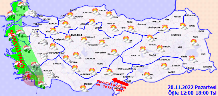 حالة الطقس اليوم في تركيا! خرائط توزع الامطار خلال فترات النهار اليوم الاثنين 28.11.2022 حالة الطقس اليوم في تركيا! خرائط توزع الامطار خلال فترات النهار اليوم الاثنين 28.11.2022