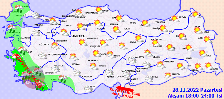 حالة الطقس اليوم في تركيا! خرائط توزع الامطار خلال فترات النهار اليوم الاثنين 28.11.2022 حالة الطقس اليوم في تركيا! خرائط توزع الامطار خلال فترات النهار اليوم الاثنين 28.11.2022