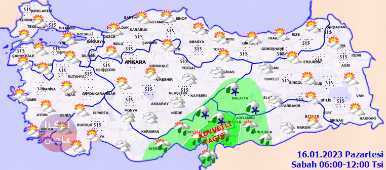 الأرصاد الجوية التركية تحذر من أمطار وثلوج في عدد من الولايات اليوم الاثنين 16.01.2023