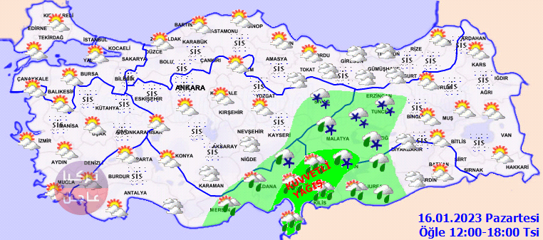 الأرصاد الجوية التركية تحذر من أمطار وثلوج في عدد من الولايات اليوم الاثنين 16.01.2023