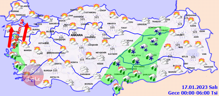 الأرصاد الجوية التركية تحذر من أمطار وثلوج في عدد من الولايات اليوم الاثنين 16.01.2023