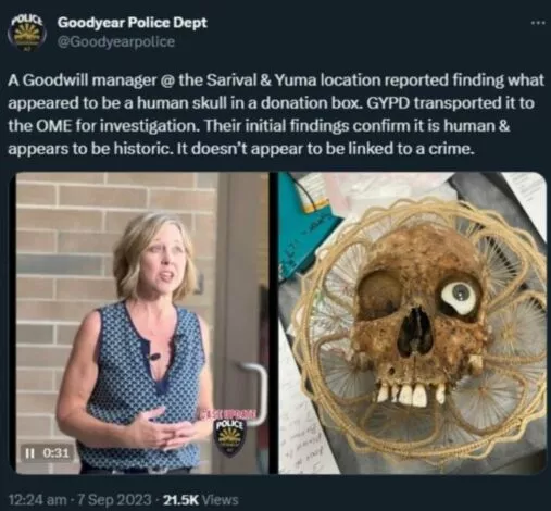 جمجمة بشرية في صندوق تبرعات النوايا الحسنة في الولايات المتحدة تثير جدلاً جمجمة بشرية في صندوق تبرعات النوايا الحسنة في الولايات المتحدة تثير جدلاً