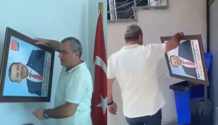 طرد تانجو أوزجان رئيس بلدية بولو من حزب الشعب الجمهوري ورمي صورته في حاوية القمامة