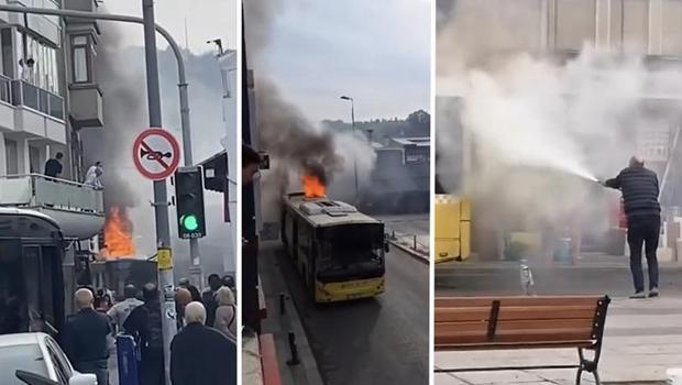 اندلع حريق في جزء المحرك في حافلة IETT في بيكوز