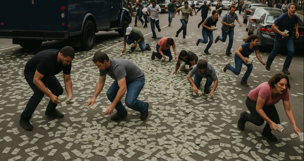 300 ألف دولار طارت من الشاحنة… والمارّة هربوا بالأموال