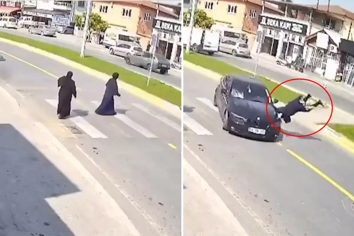 سيارة مسرعة تدهس سيدة على ممر المشاة في تركيا