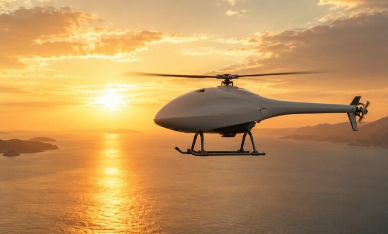 طائرة هليكوبتر مسيّرة تعمل بالبنزين تحلق 150 دقيقة لعمليات البحث والإنقاذ