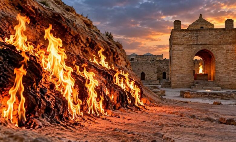 نيران يانار داغ في أذربيجان لا تطفئها الأمطار.. والسبب غاز يتدفق من باطن الأرض