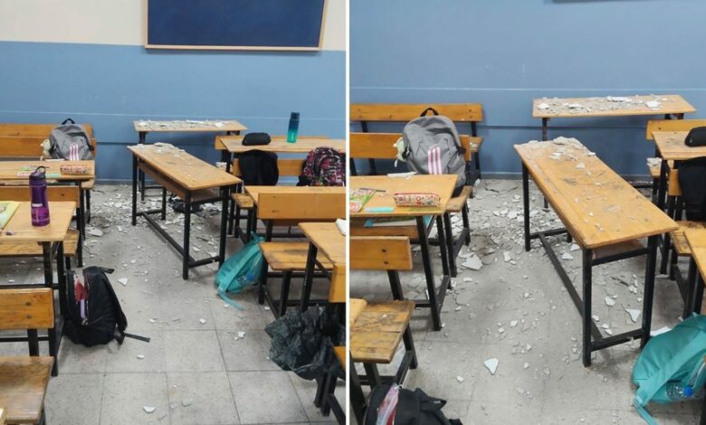 سقوط ملاط سقف فصل أثناء الدرس يصيب 3 طلاب في كوجالي التركية.. والسبب لم يتحدد