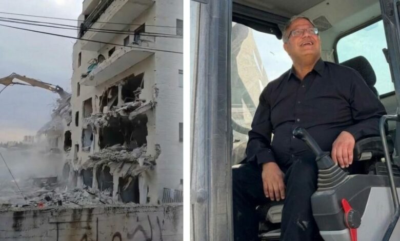 بن غفير يشارك في هدم مبنى بالقدس الشرقية ويعتلي جرافة بعد تشريد 70 فلسطينيًا