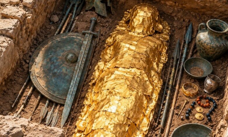 قبر محارب من القرن السادس قبل الميلاد في مقدونيا الشمالية يضم صفيحة ذهبية ربما غطّت وجه المدفون