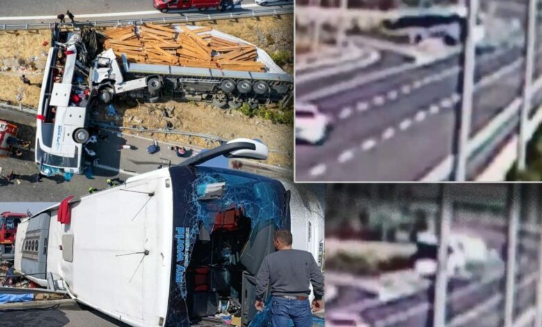 تصادم شاحنة سحب بحافلة سياحية يودي بحياة 11 شخصًا في مانيسا.. والكاميرا توثق اللحظة
