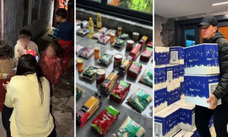 نجم فنربخشة يجهز مساعدات غذائية في إسطنبول.. وأطفاله يتولون التسليم