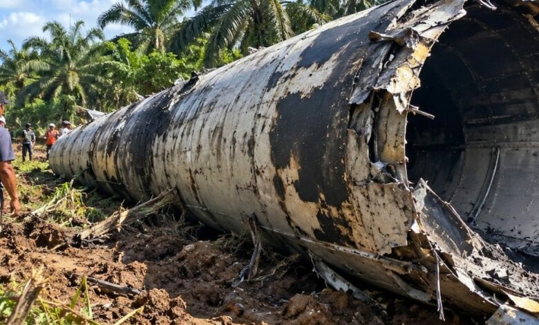 قطعة معدنية بطول 9 أمتار تهوي قرب مزرعة نخيل بإندونيسيا.. وصاروخ صيني قد يكون مصدرها