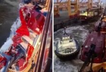 اصطدام سفينة سياحية بسفينة حاويات في ألمانيا.. وشق بطول 10 أمتار