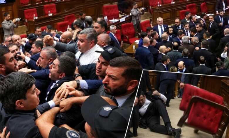 اشتباك بين نواب الحكومة والمعارضة في البرلمان الأرميني.. ونائب رئيس المجلس يرمي كرسيًا